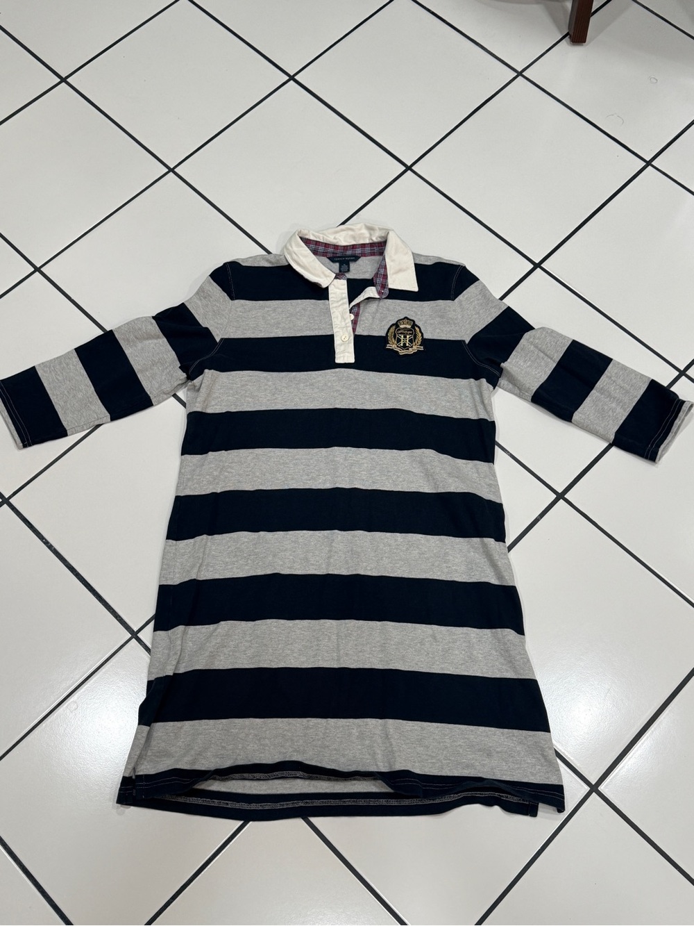 Y2k Tommy Hilfiger Striped Rugby Polo Dress Crest Patch XL